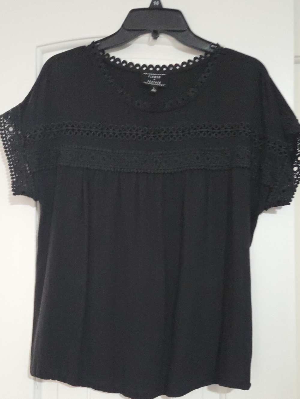 Black Crochet-Trim Short Sleeve Top by Forever 21